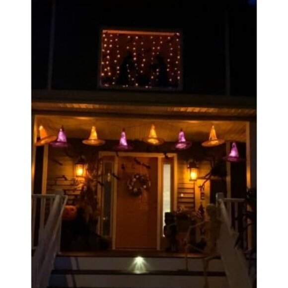 Halloween Decoration Lights, 8 PCS Waterproof Hanging Witch Hat - Picture 3 of 3
